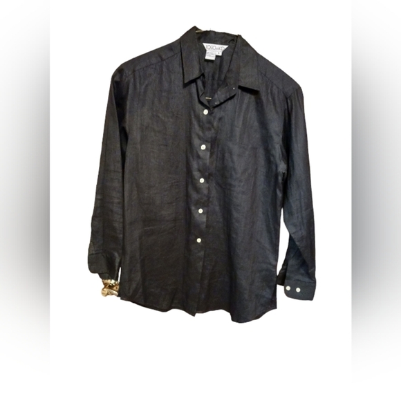 100% linen Black Blouse Button Down Ladies Small Minimalist Lagenlook Capsule - Picture 1 of 3